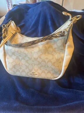 Coach Beige Signature Canvas Hobo with Gold Hardware